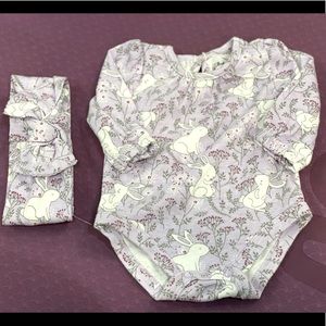 Bunny rabbit Easter matching head band onesie outfit